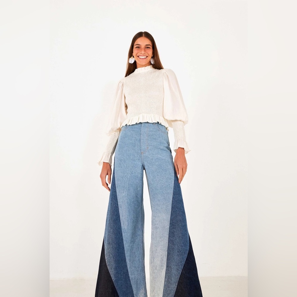 Farm Rio patched denim pants